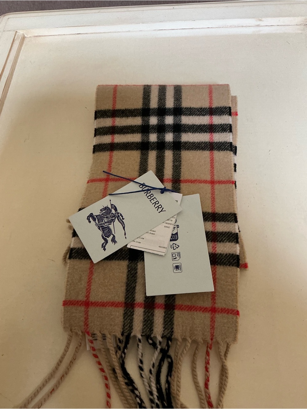 BEAUTIFUL BURBERRY CASHMERE FRINGE SCARF IN SAND BEIGE PERFECT CONDITION